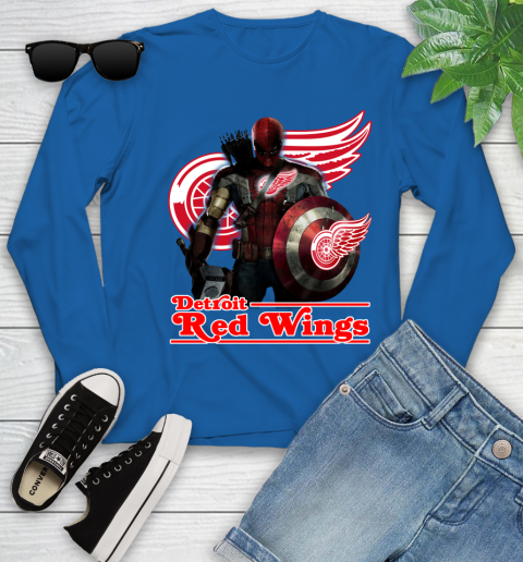 NHL Captain America Thor Spider Man Hawkeye Avengers Endgame Hockey Detroit Red Wings Youth Long Sleeve 9