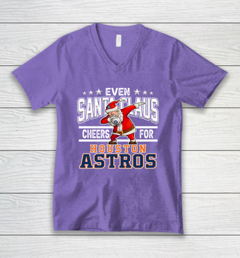 Houston Astros Even Santa Claus Cheers For Christmas MLB V-Neck T-Shirt 8