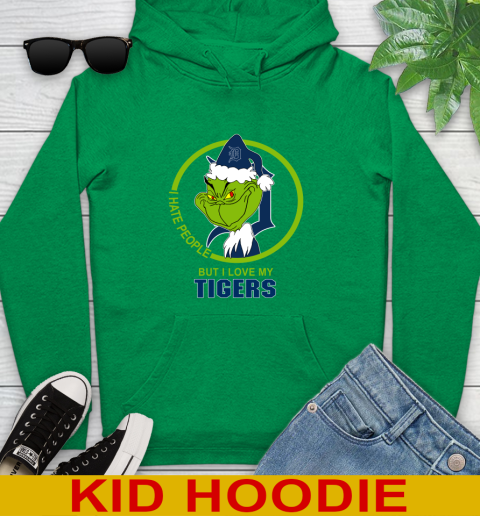Detroit Tigers MLB Christmas Grinch I Hate People But I Love My Favorite Baseball Team Youth Hoodie 8