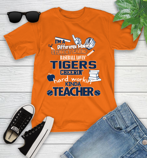 Detroit Tigers MLB I'm A Difference Making Student Caring Baseball Loving Kinda Teacher Youth T-Shirt 9