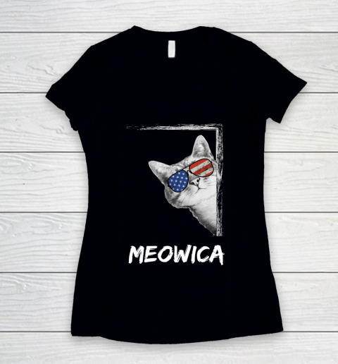 4th of July Meowica shirts Women's V-Neck T-Shirt