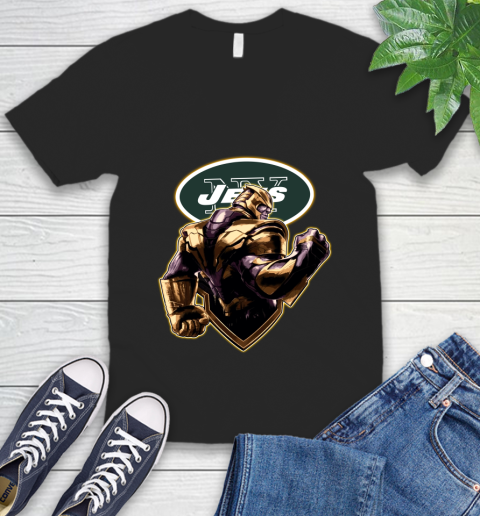 NFL Thanos Avengers Endgame Football Sports New York Jets V-Neck T-Shirt 2