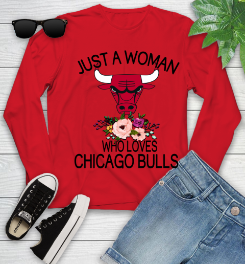 NBA Just A Woman Who Loves Chicago Bulls Basketball Sports Youth Long Sleeve 8