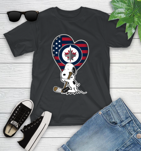 Winnipeg Jets NHL Hockey The Peanuts Movie Adorable Snoopy Youth T-Shirt 2