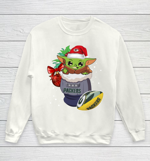 Green Bay Packers Christmas Baby Yoda Star Wars Funny Happy NFL Youth Sweatshirt 2