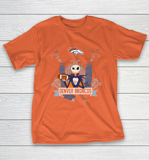 NFL Denver Broncos Football Jack Skellington Halloween T-Shirt 4