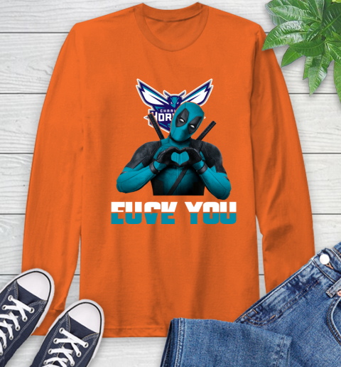 NBA Charlotte Hornets Deadpool Love You Fuck You Basketball Sports Long Sleeve T-Shirt 4