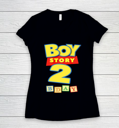 Toy Blocks Boy Story 2 Year Old Birthday Women's V-Neck T-Shirt