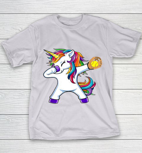 Dabbing Unicorn Softball T Shirt Funny Dab Gift Youth T-Shirt 4