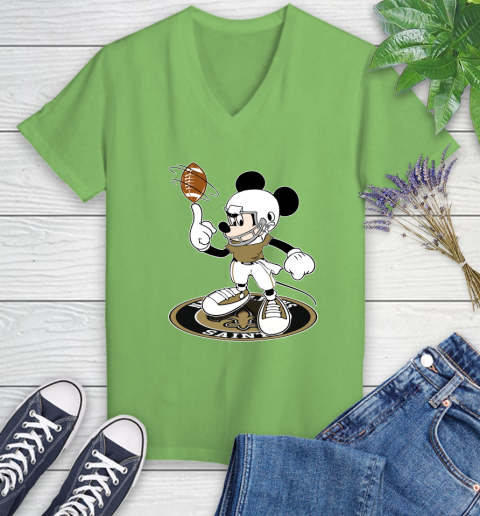 NFL Football New Orleans Saints Cheerful Mickey Disney Shirt Women's V-Neck T-Shirt 9