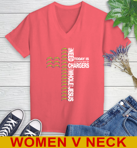 NFL All I Need Today Is A Little Bit Of Los Angeles Chargers Cross Shirt Women's V-Neck T-Shirt 6