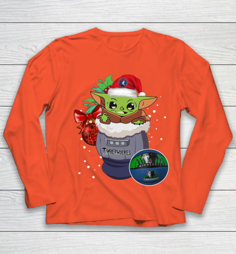 Minnesota Timberwolves Christmas Baby Yoda Star Wars Funny Happy NBA Youth Long Sleeve 4