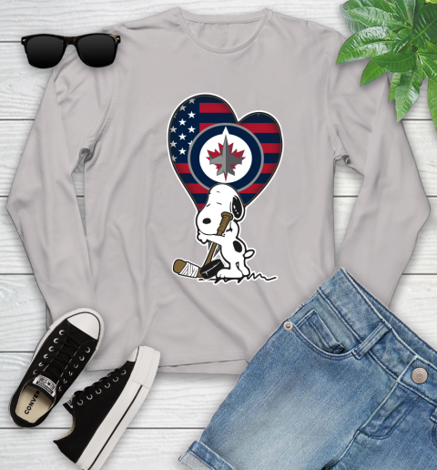 Winnipeg Jets NHL Hockey The Peanuts Movie Adorable Snoopy Youth Long Sleeve 12