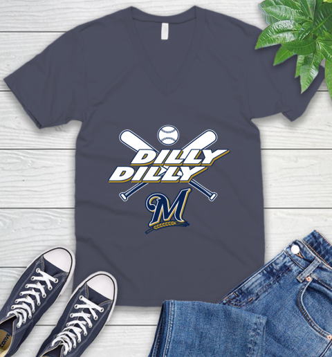 MLB Milwaukee Brewers Dilly Dilly Baseball Sports V-Neck T-Shirt 9