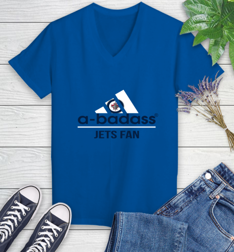 NHL A Badass Winnipeg Jets Fan Adidas Hockey Sports Women's V-Neck T-Shirt 10