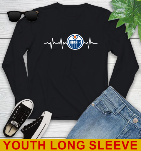 Edmonton Oilers NHL Hockey Heart Beat Shirt Youth Long Sleeve
