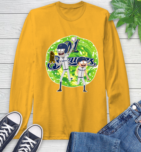 MLB Milwaukee Brewers Rick And Morty Commissioner's Trophy Baseball Sports Long Sleeve T-Shirt 3