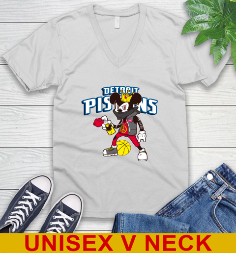 Detroit Pistons NBA Basketball Mickey Peace Sign Sports V-Neck T-Shirt