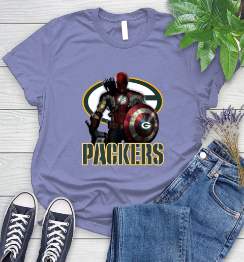 NFL Captain America Thor Spider Man Hawkeye Avengers Endgame Football Green Bay Packers Women's T-Shirt 11