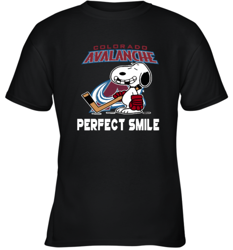 w0th colorado avalanche snoopy perfect smile the peanuts youth t shirt 26 front black