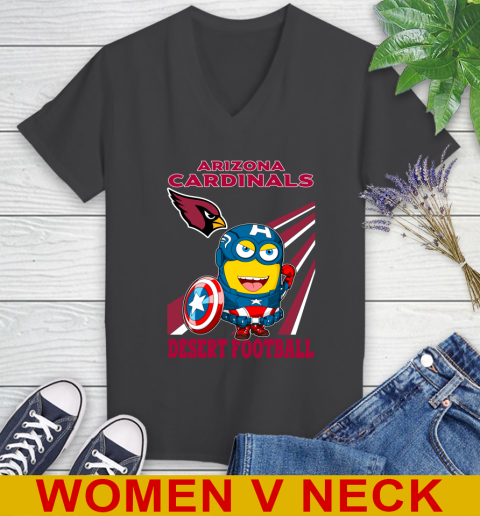 NFL Football Arizona Cardinals Captain America Marvel Avengers Minion Shirt Women's V-Neck T-Shirt 8