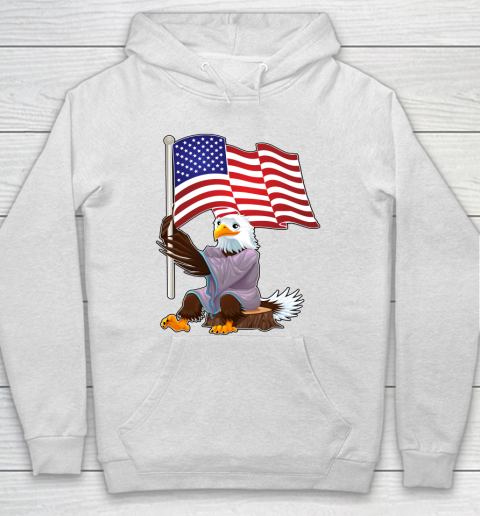 4th Of July Eagle Sitting On Wood Stump Holding An American Flag Hoodie