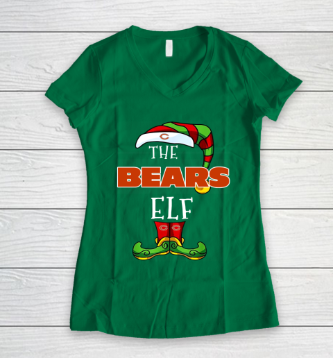 Chicago Bears Christmas ELF Funny NFL Women's V-Neck T-Shirt 3