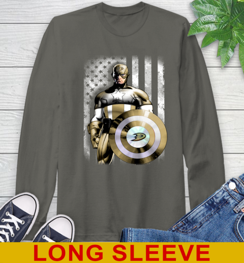 Anaheim Ducks NHL Hockey Captain America Marvel Avengers American Flag Shirt Long Sleeve T-Shirt 10