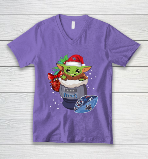 Tennessee Titans Christmas Baby Yoda Star Wars Funny Happy NFL V-Neck T-Shirt 9
