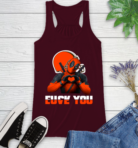 NHL Cleveland Browns Deadpool Love You Fuck You Football Sports Racerback Tank 2