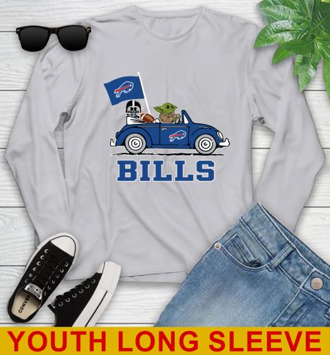 NFL Football Buffalo Bills Darth Vader Baby Yoda Driving Star Wars Shirt Youth Long Sleeve 6