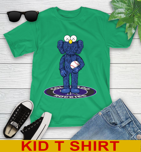 MLB Baseball Colorado Rockies Kaws Bff Blue Figure Shirt Youth T-Shirt - Image 7