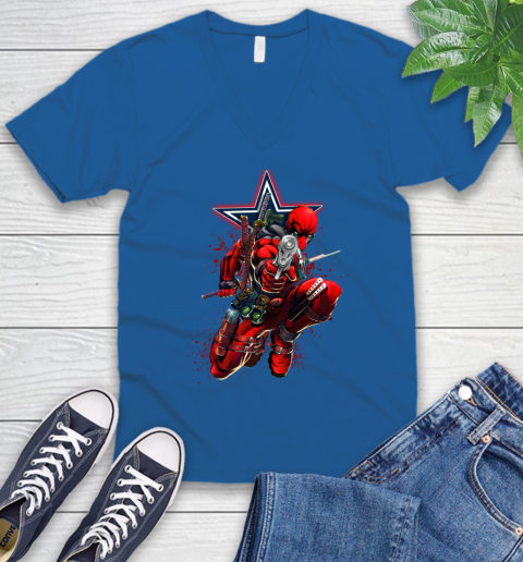 NFL Deadpool Marvel Comics Sports Football Dallas Cowboys V-Neck T-Shirt 6