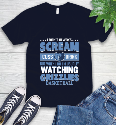 Memphis Grizzlies NBA Basketball I Scream Cuss Drink When I'm Watching My Team V-Neck T-Shirt 2