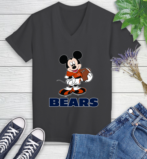 NFL Football Chicago Bears Cheerful Mickey Mouse Shirt Women's V-Neck T-Shirt 7