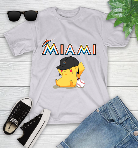 MLB Pikachu Baseball Sports Miami Marlins Youth T-Shirt 4