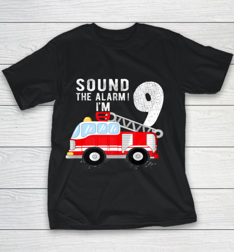 Kids Firefighter 9th Birthday Boy 9 Year Old Fire Truck Youth T-Shirt