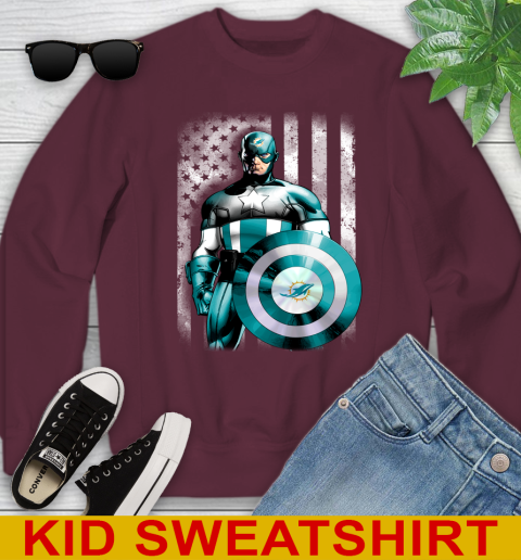Miami Dolphins NFL Football Captain America Marvel Avengers American Flag Shirt Youth Sweatshirt 4