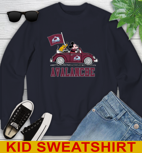 NHL Hockey Colorado Avalanche Pluto Mickey Driving Disney Shirt Youth Sweatshirt 3