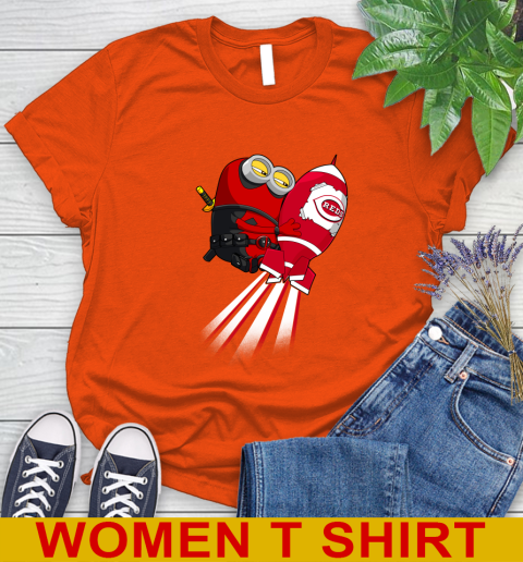 MLB Baseball Cincinnatim Reds Deadpool Minion Marvel Shirt Women's T-Shirt - Image 4