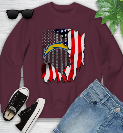 Los Angeles Chargers NFL Football American Flag Youth Sweatshirt 4