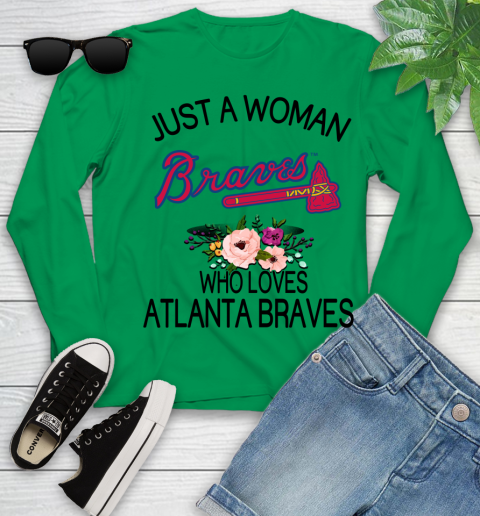 MLB Just A Woman Who Loves Atlanta Braves Baseball Sports Youth Long Sleeve 4