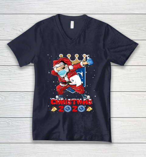 Kansas City Royals Funny Santa Claus Dabbing Christmas 2020 MLB V-Neck T-Shirt 2