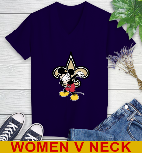New Orleans Saints NFL Football Dabbing Mickey Disney Sports Women's V-Neck T-Shirt 4