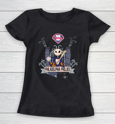 MLB Philadelphia Phillies Baseball Jack Skellington Halloween Women's T-Shirt
