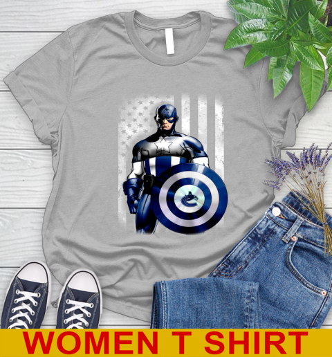 Vancouver Canucks NHL Hockey Captain America Marvel Avengers American Flag Shirt Women's T-Shirt 5