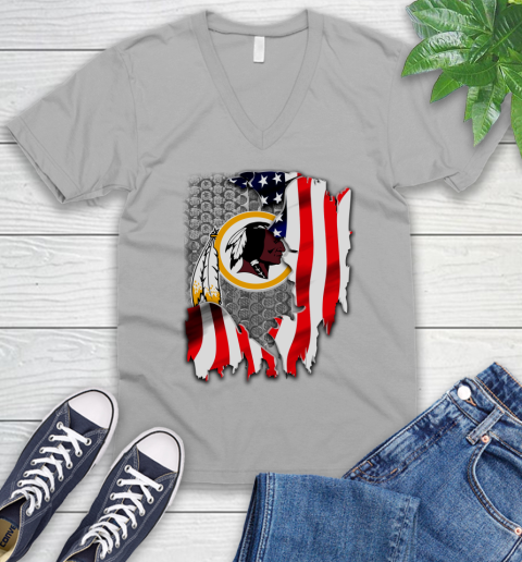 Washington Redskins NFL Football American Flag V-Neck T-Shirt 3
