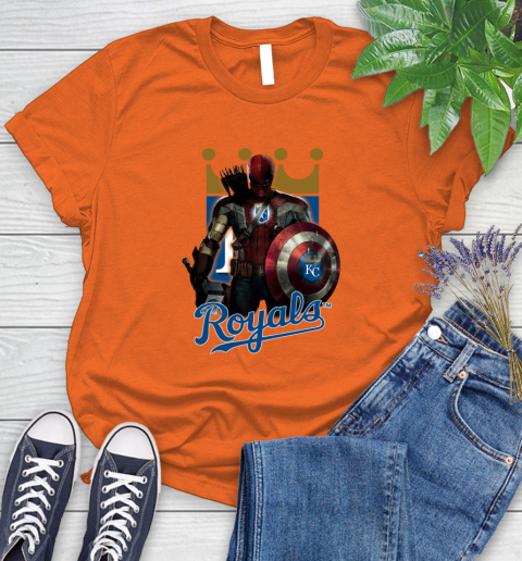 MLB Captain America Thor Spider Man Hawkeye Avengers Endgame Baseball Kansas City Royals Women's T-Shirt 4