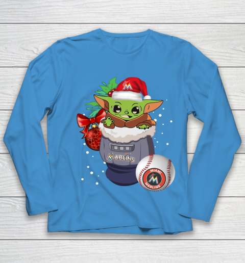 Miami Marlins Christmas Baby Yoda Star Wars Funny Happy MLB Youth Long Sleeve 7