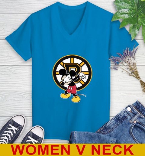 Boston Bruins NHL Hockey Dabbing Mickey Disney Sports Women's V-Neck T-Shirt 8